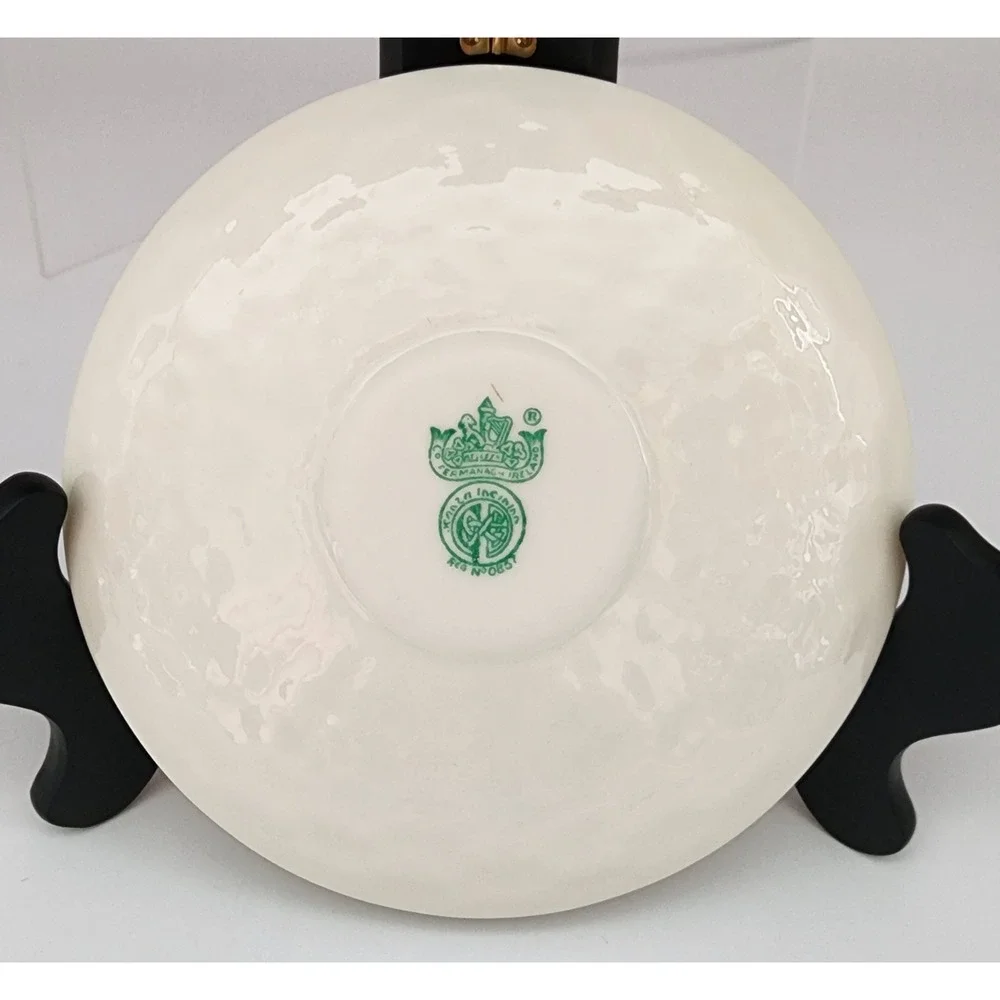 Belleek Shamrock Tea Cup Saucer Vase Basketweave Ireland Green Mark